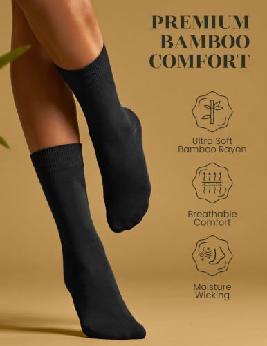 Image of Hugh Ugoli Womens Thin Soft Bamboo Dress Socks, Business, Crew, 3-6 Pairs
