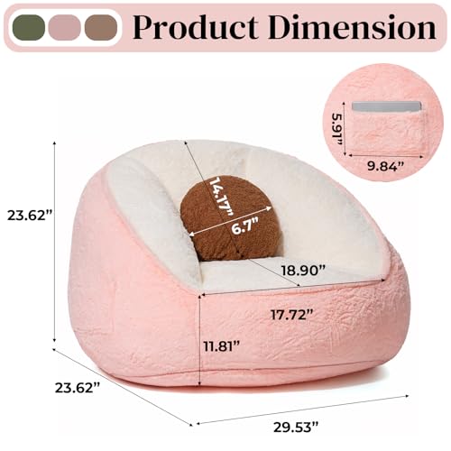 HOMMPA Bean Bag Chair for Teens Comfy Faux Fur Bean Bag Couch with Back Support Stuffed Lazy Floor Sofa for Living Room Bedroom Dorm Peach Pink — view 2