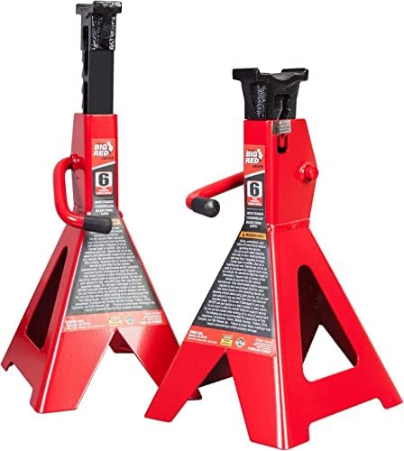 Big RED AT46002R Torin Steel Jack Stands: 6 Ton (12,000 lb) Capacity, Red, 1 Pair