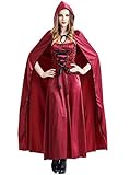 Monissy Damen Sexy Rotkäppchen Kostüm mit Umhang Zombie Ghost Kleid Burgfräulein Mittelalter Kostüm Halloween Weihnachten Performance Kleid Karneval Verkleidung Kostüm Rot M-XL