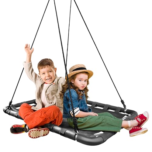 Sorbus Outdoor Platform Swing for Kids - Rectangular Mat Chair for Tree, Swing Set, Playground - Accessories Included (40 x 30, Rectangle Black)