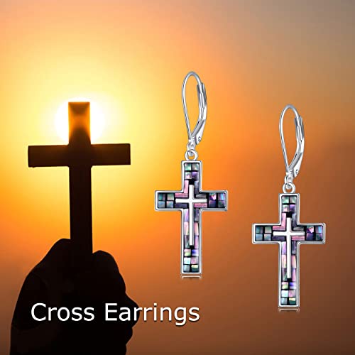 Yfn Cross Earrings Sterling Silver Abalone Shell Cross Earrings Dangle Drop Earrings Jewelry Gifts For Women #TOP5