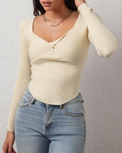 CHYRII Womens Sexy Fall Fashion Twisted Tops Ribbed Knit Winter Pullover Sweater Going Out Crop Tops4