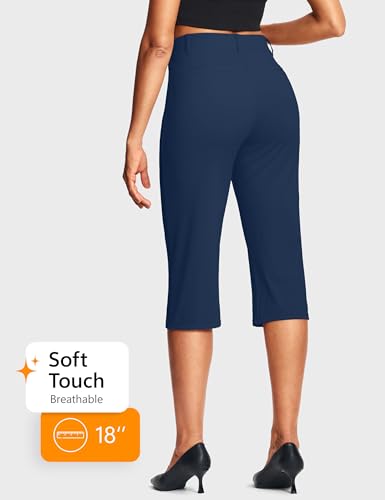 Image of ISEEGZ 14'' /18 inch Capri Pants for Women Dressy Stretch Pull On Womens Capris with Pockets Petite Summer Office Work Casual