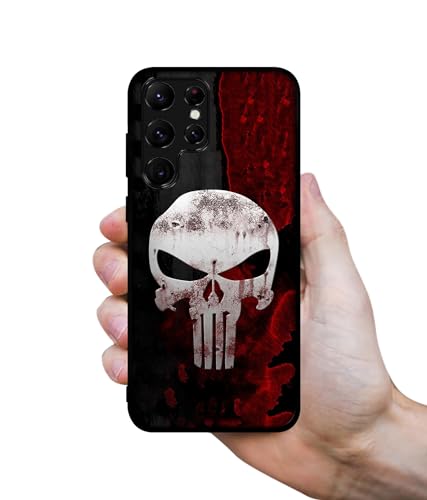 Image of Punisher Skull Design Premium 2D Printed Metal Back Case Cover for Samsung Galaxy S22 Ultra 5G