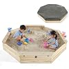 Plum Wooden Large Sandbox with Cover - Outdoor Octagon Sand Box for Kids, Toddler Sensory Toys, Outdoor Wooden Sand Pit with Seat Boards and Bottom Liner, Weatherproof, Easy Assembly, Ages 3+ Years