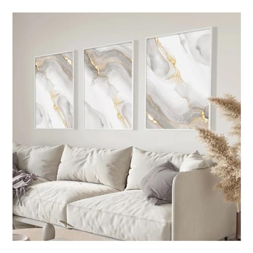 Affiches modernes marbre gris doré peinture sur toile salon 20x35cmX3