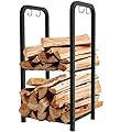 Artibear Small Firewood Rack Holder for Indoor Fireplace, 2-Tier Fire Wood Log Storage Stacker Stand for Outdoor Patio, Black