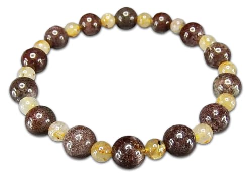 [石街] 金運仕事運レッドガーデンクォーツ8mm強ゴールドルチルクォーツ天然石ブレスレット