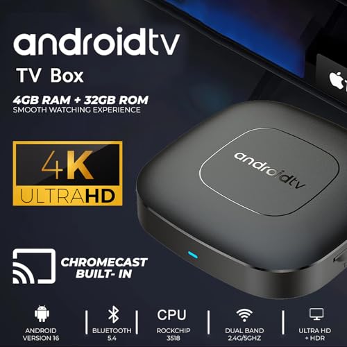 Image of 4K Android TV Box with HDR Video Playback Support, 4GB RAM+32GB ROM Built-in Chromecast Android Version 16, Rockchip 3518 Processor Smart OTT Box (Black, Mini Size, Google Assistant Working)