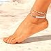 Produktbild Jovono Boho Perlen Fishbone Fußkettchen Mode Miltilayered Strass Fußkettchen Armbänder Strand Fuß Schmuck für Frauen und Mädchen (silber)