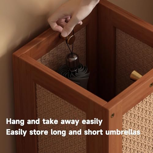 Square Rattan Umbrella Stand Holder for Entryway - Stylish Home Storage Rack with Convenient Drain for Umbrella Organization and Doorway Convenience
