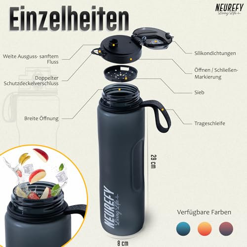 Trinkflasche Fitness NEUREFY 1L Tritan in Schwarz