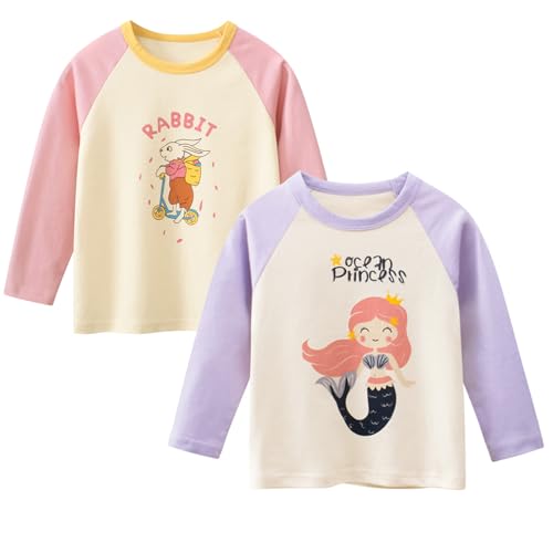 Image of Toddler Girls 2-Pack Long Sleeve T-Shirts Casual Graphic Cotton Tee Shirts (US, Age, 3 Years, Pink /Purple)