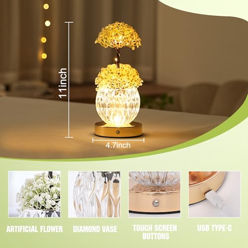Image of Artificial Baby's Breath Flower Lamp Night Light for Bedroom Bar Coffee Shop Wedding Decor, Gifts for Women Mom Daughter Grandma Aunt Girlfriend Friend Birthday Christmas Valentines Mothers Day