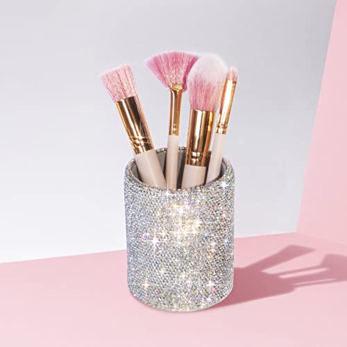 Tishaa Bling Bling Spark Crystal Pen Holder Stand Cup Box Organizer For Desk Office And Home Desk Receive A Case (Round White Crystal) #TOP3