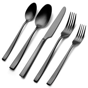 Matte Black Silverware Set, EIUBUIE 40-Piece Premium Stainless Steel Black Cutlery Set for 8, Matte Flatware Set, Black Kitchen Utensils Sets Include Forks Spoons Knives Matte Black Silverware Set EIUBUIE 40 Piece Premium Stainless Steel Black Cutlery Set for 8 Matte Flatware Set Black Kitchen Utensils Sets Include Forks Spoons Knives
