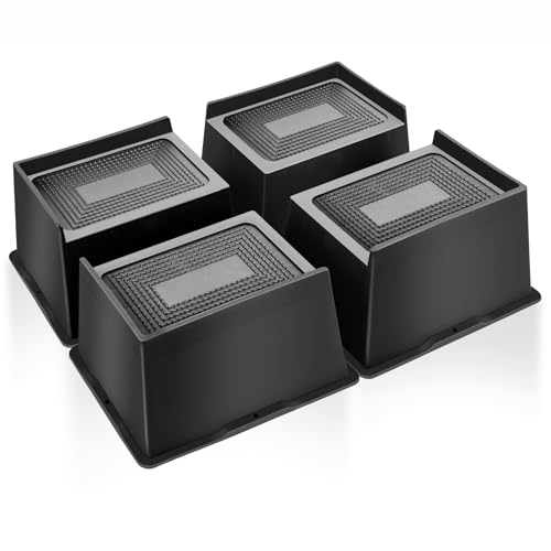 MixDora Bed Risers 4 Inch Heavy Duty Furniture Risers Rectangular L-Shape Anti-Slip Sofa Risers for Couches Table Chair 4 Pack Black (4 Pack, 4 Inch)