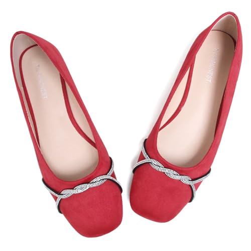 Image of TN TANGNEST Womens Casual Flats Chain Ballet Flats | Fashion Pointed Toe Rhinestone Flats, Comfort Slip On Dress Shoes for Business Work Office Wedding Party