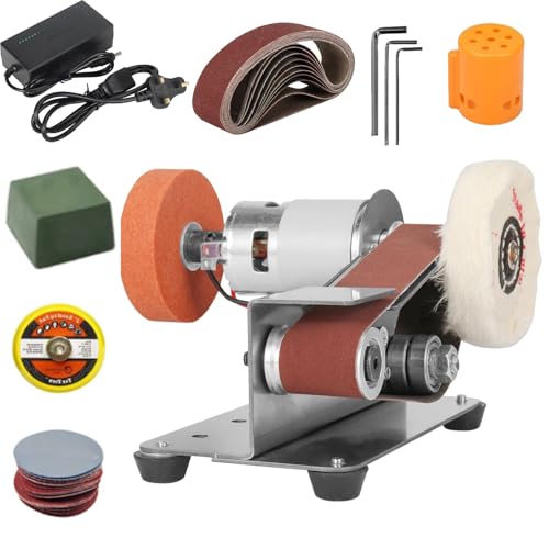 Mini levigatrice a nastro elettrica, levigatrice elettrica da banco, levigatrice, lucidatrice, affilacoltelli a 7 velocità regolabili for la lavorazione del legno fai da te, fabbricazione di coltelli