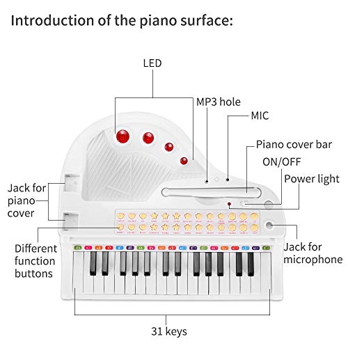 BAOLI Electronic Organ Musical Instrument Toy Set 31 Keys White Piano Play Toy