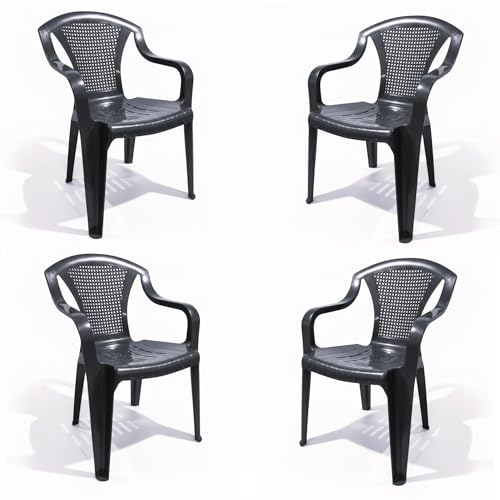 COSHANO Set de Sillas Plasticas para Terraza, Jardín, Patio, Playa, Camping, Exterior, Apilables (4X Gris Antracita)
