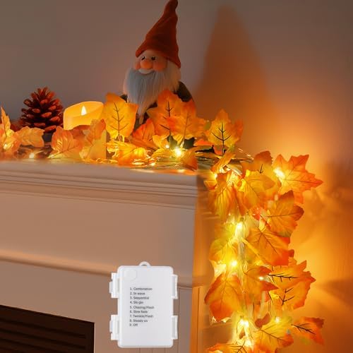 8 Modes & Timer Fall Decor Garland with Lights, 14.7ft/40LED Stri...