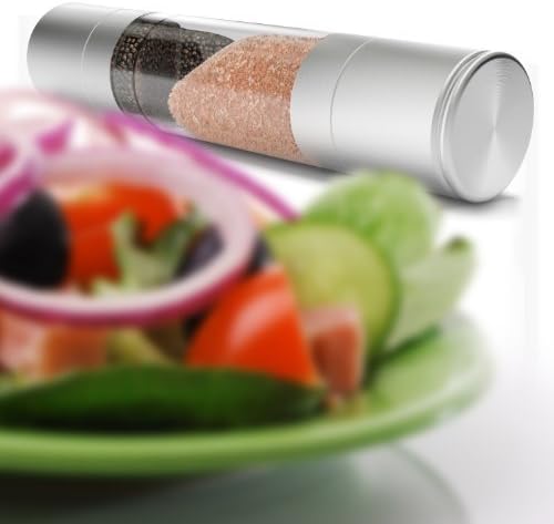 Salt and Pepper Grinder Set, 2 in 1 Stainless Steel Model of Highest Quality. The Salt Mill and Pepper Grinder Combines Two Mills Into One Dual Ended Design.