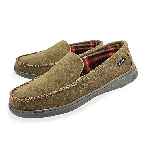 Image of Clarks Men's Freddie Suede Moccasin House Shoe Indoor & Outdoor Slip Resistant Flexible Outsole Slipper (14 M US, Sage)
