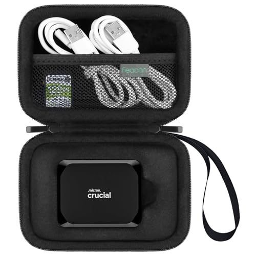 Feacan Étui Rigide pour SSD Portable Crucial X10 / X9 / X10 Pro / X9 Pro 1 to 2 to 4 to 6 to 8 to Disque SSD Externe SSD, étui de Voyage Housse de Protection Sac de Rangement (étui Uniquement), Noir
