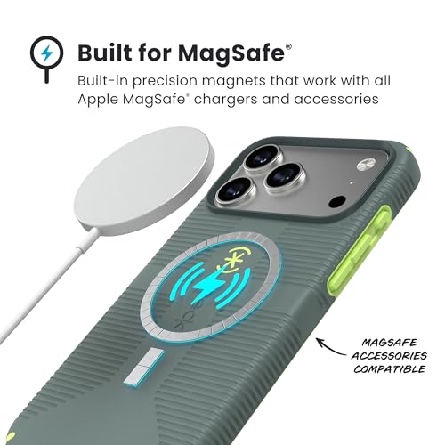 Image of Speck CANDYSHELL Grip +MS Case for iPhone 17 Pro Max - NEO DRAB /Glow Green | Slim Protective Grip | Drop Protection | MagSafe Compatible
