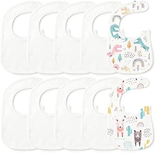 TirEurt 10Pcs White Blue Baby Bibs for Boys Girls Waterproof Feeding Bibs DIY Painting Bibs Baby Bandana Drool Bibs with Adjustable Magic Stickers Unisex for Baby shower (Painting Tools Not Included)