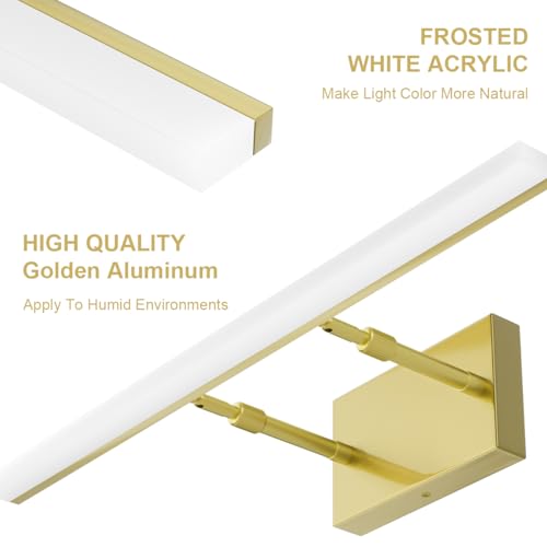 Image of Aipsun 48inch Bathroom Vanity Light Brushed Gold Modern LED Vanity Lighting Over Mirror Adjustable Gold Wall Light for Bathroom (Cool White 5500K)