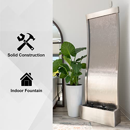 Xbrand 72" Mirror Waterfall Fountain, Steel, Indoor, Includes Pump, Led Lights & Rocks, Home Office Décor #TOP5