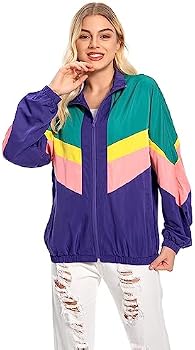 MASSWO Jaqueta feminina estilo corta-vento anos 80, retrô