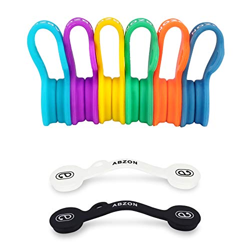 ABZON Magnetic Cable Organizer Earbud Cord Holder Charger Clips Desk Cable Management, Used as Bookmark Cord Keeper Wire Wrap Fridge Magnets, Cable Tangle Free Organizer, Silicone Material 8 Packs