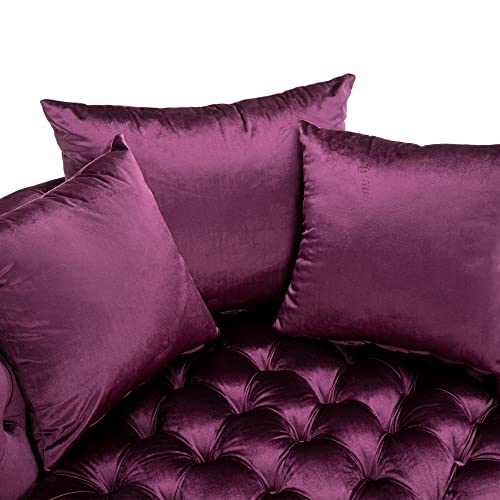 I-Pook Swivel Barrel Chair, Modern Velvet Upholstered Accent Chair, Round Oversized Swivel Chair With 3 Pillows Leisure Sofa Chair Swivel Barrel Chair For Living Room, Bedroom, Reception Room, Purple #TOP3