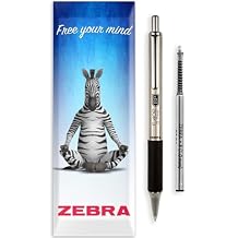 Zebra Stainless Steel Ballpoint Pen Set | F-402 Retractable Pen with Black Ink + F-Series 1.0mm Black Refill | Durable Metal Executive Writing Pen