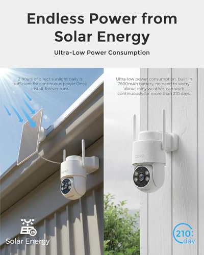 Image of Devo Solar Security Camera Wireless Outdoor 360 PTZ - 2.3K Color Night Vision with AI Human Detection, WiFi 6 Pan /Tilt IP66 Waterproof, 180-Day Battery & Solar Panel, 2-Way Audio, Triple Alert System