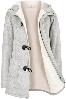Yuson Girl Winterjacke Damen Fleecejacke Lang Warm Hornknopfjacke Einfarbig Wintermantel Kapuzenpullover Winter Cardigan Sweatshirt Damen Reißverschluss Kapuzenjacke mit Knopf
