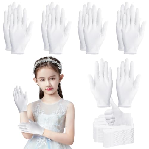 VGECEE 24 Paare Baumwollhandschuhe Kinder Weiße Kinderhandschuhe Handschuhe Baumwolle Stoffhandschuhe Kinder Kostümhandschuhe Cosplay Handschuhe Weiß für Kind Jungen Mädchen Verkleidung Uniform