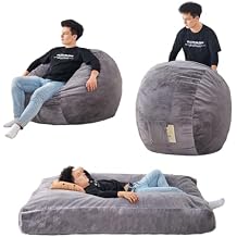 Giant Bean Bag Chair Bed for Adults, Convertible Beanbag Folds from Lazy Chair to Floor Mattress Bed, Large Floor Sofa Couch, Big Sofa Bed, High-Density Foam Filling, Machine Washable