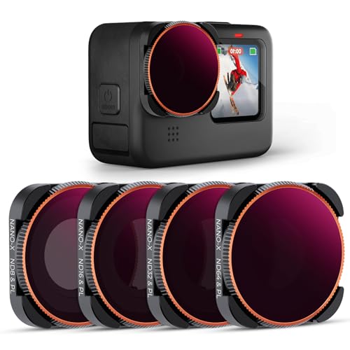 K&F Concept 4-Pack ND/PL Lens Filter ND8/PL ND16/PL ND32/PL ND64/PL Compatible for GoPro Hero12 /Hero11 /Hero10 /Hero 9 Black, ND&CPL 2-in-1 Filter Kit Protector for Go Pro 13/12/11/10/9 Accessories
