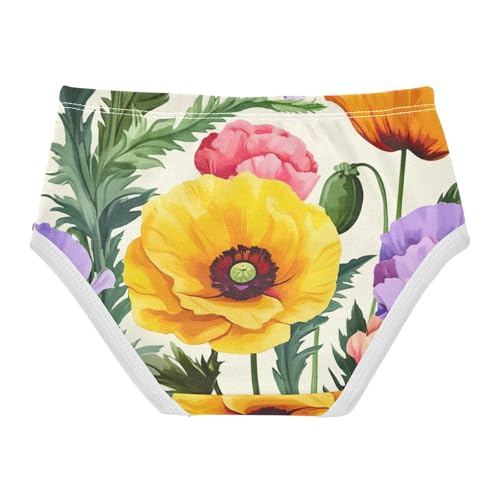 Colorful Poppy Flowers Beige Little Girl Panties Toddler Underwear Custom Cotton Fancy Briefs Undies Kids 2t2