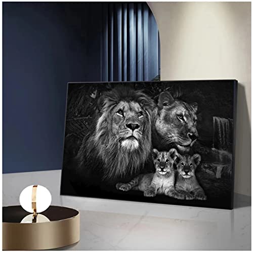 Grande taille noir et blanc Art petit Lion famille affiches et impressions toile peinture Animal salon maison décor mur Art photo Cover