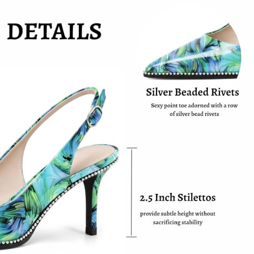 Image of YODEKS Slingback Heels for Women Pointy Toe Beaded Heels Close Toe Kitten Heel Pumps 2.5 Inch Stiletto Pumps Wedding Party Dressy Shoes