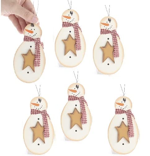 Primitive Wood Snowman Christmas Ornaments by Factory Direct Craft Set of 6 Primitive Snowmen Ornaments for Christmas Trees Holiday Wreaths and Decorations