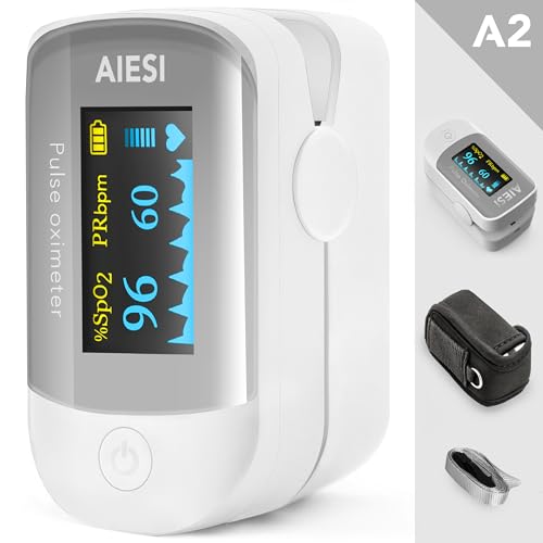 AIESI® Saturimetro da dito professionale certificato pulsossimetro con  display a COLORI orientabile A2, Batterie, Custodia, Manuale d’uso  multilingua,