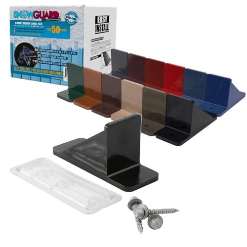 50 Pack Snow Guards for Metal Roofs Includes Perfect Seal Gaskets & Screws Heavy-Duty Polycarbonate Snow & Ice Stops Prevents Sliding Snow | Burnished Slate | Made in USA