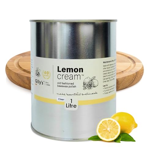 Gilly's Cream Polish Lemon 1Litre- Beeswax-Based Furniture Polish for Timber, Leather, Vinyl & Linoleum | Easy Apply | Protects & Buffs to High Sheen | Ideal for Antiques & French Polished Pieces